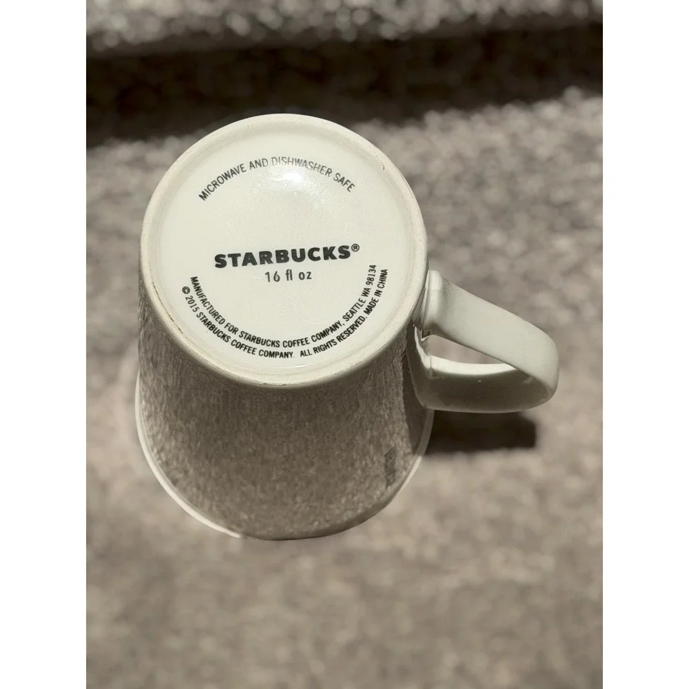 2015 Starbucks Graffiti Latte Mug Gold & White Typography Coffee/Tea Cup 16oz